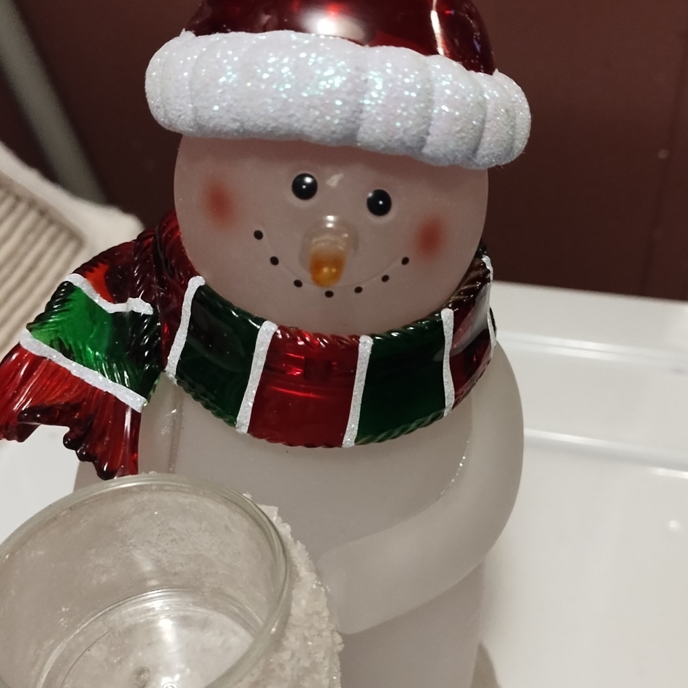 Snowman Votive Candle Holder With Colorful Hat And Scarf - Picture 4 of 8